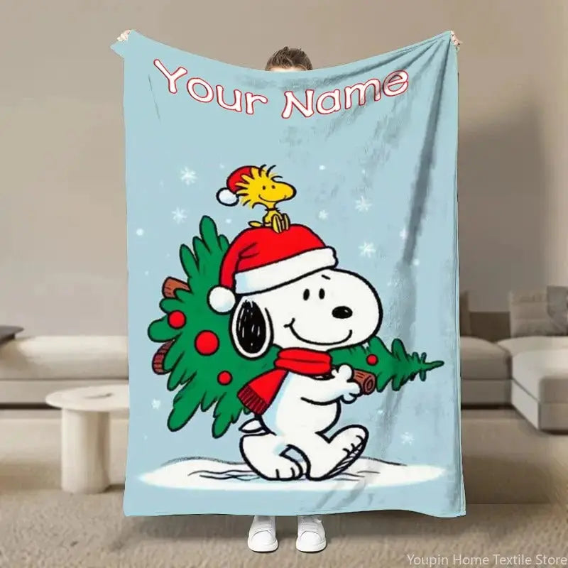 Custom Name Snoopy Fleece Blanket for Travel and Baby Use