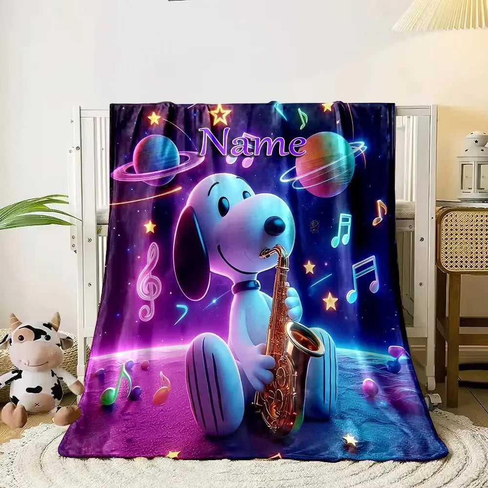 Peanuts Snoopy Blanket with Custom Name for Kids and Toddlers