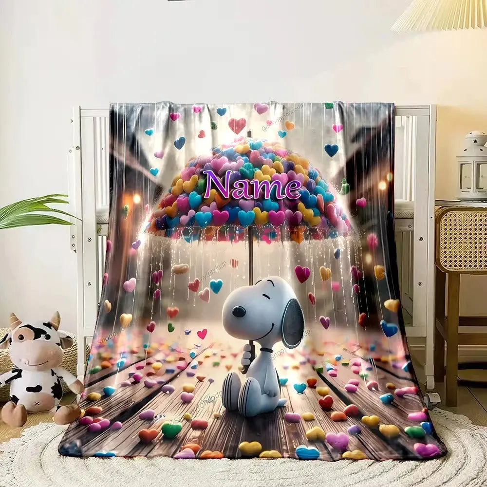 	Travel Blanket for Kids – Custom Name Snoopy Cartoon Throw