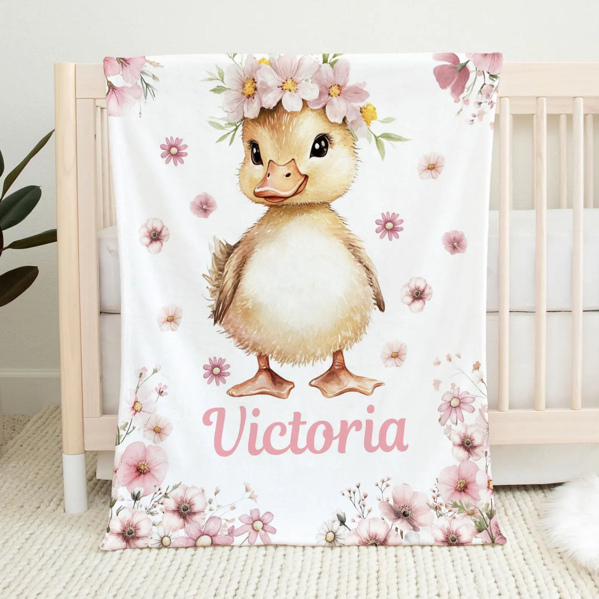 personalized baby duckling farm blanket with custom name