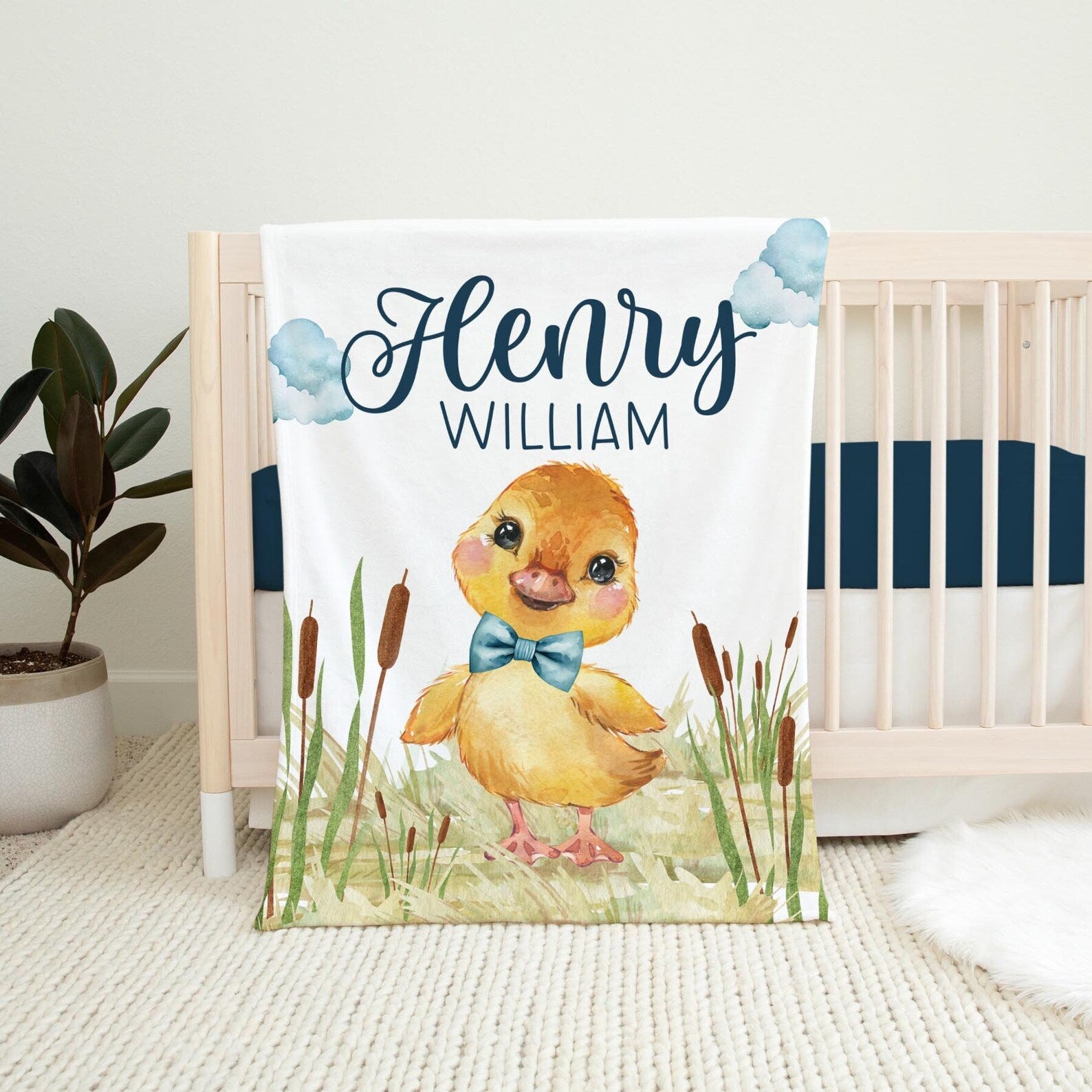 custom name baby blanket with duckling design