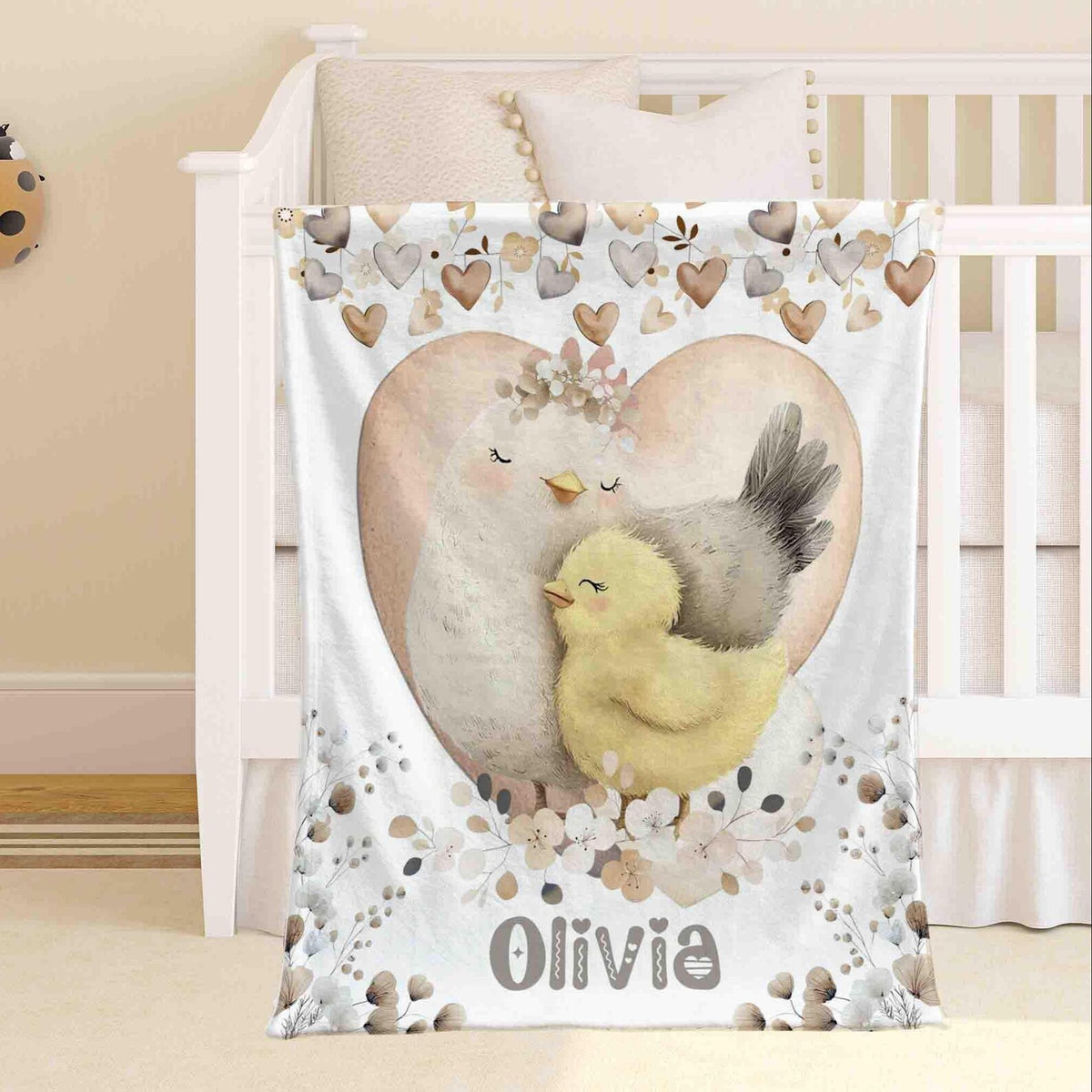 custom baby name blanket with farm duckling for kids gifts