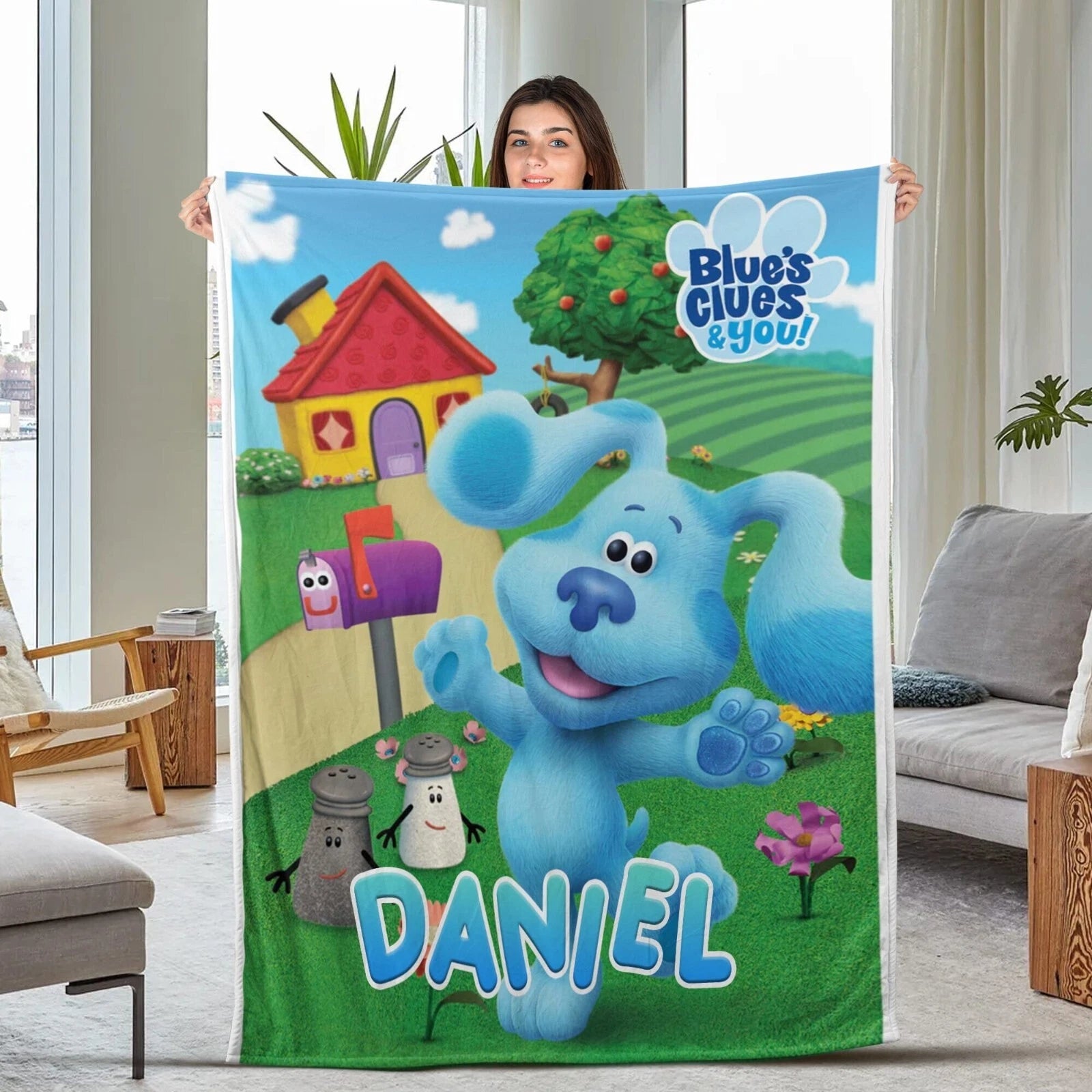 personalized Blue’s Clues blanket soft flannel throw