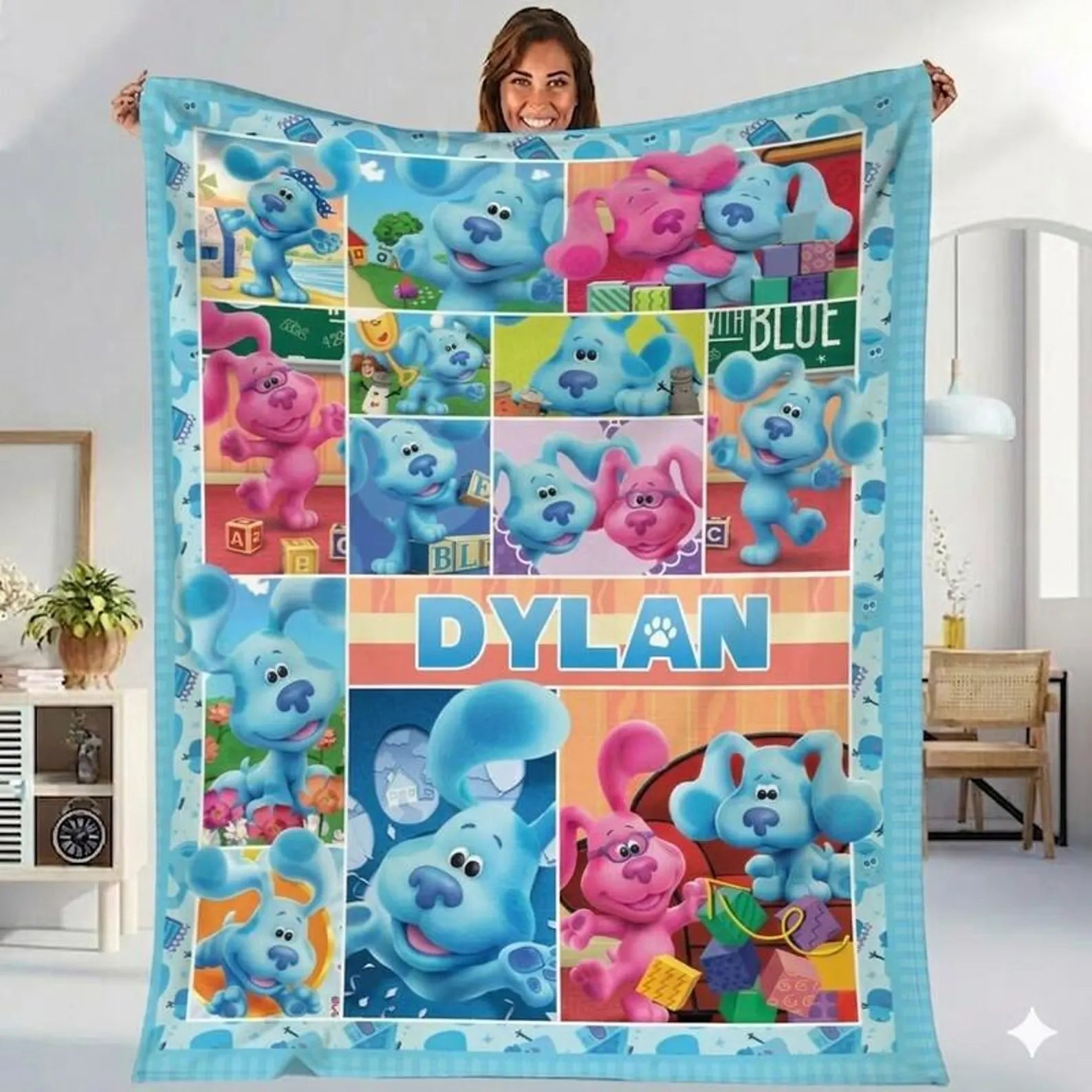 custom Blue’s Clues flannel throw blanket
