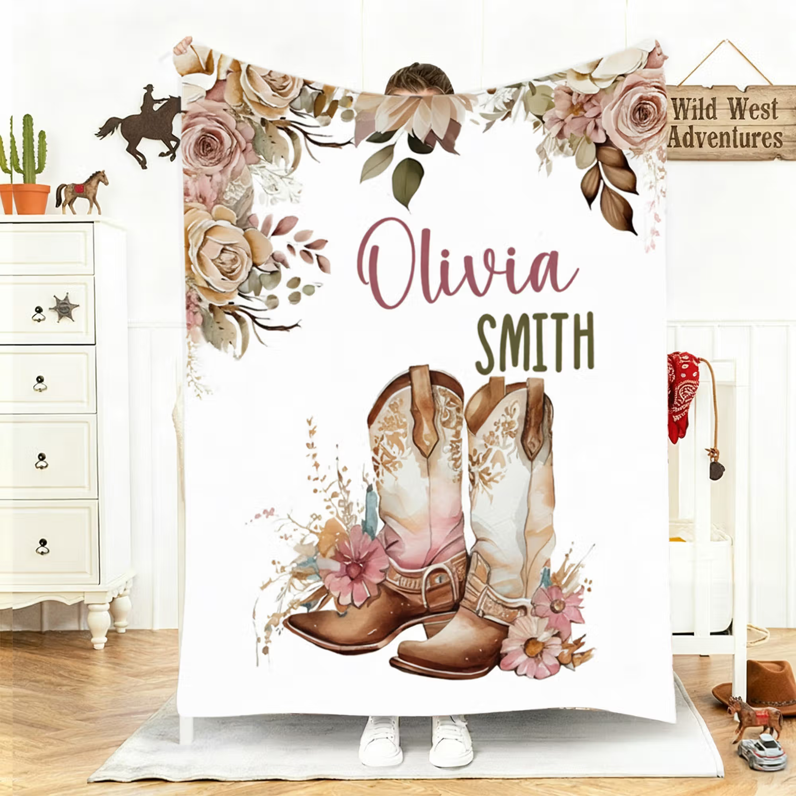 personalized cowgirl rodeo throw blanket with custom name