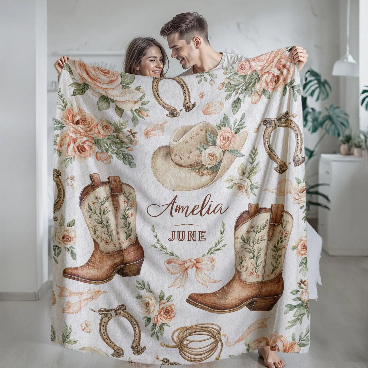 custom vintage western flannel blanket for bedroom decor