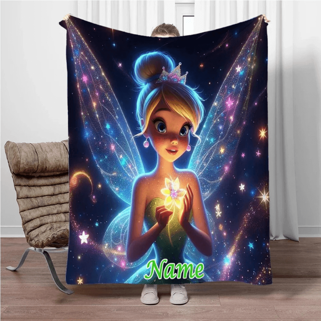 Custom Disney Tinker Bell plush blanket for kids