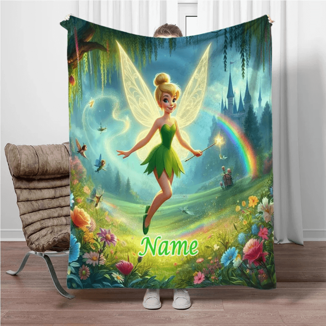 Disney fairy custom name throw blanket for children