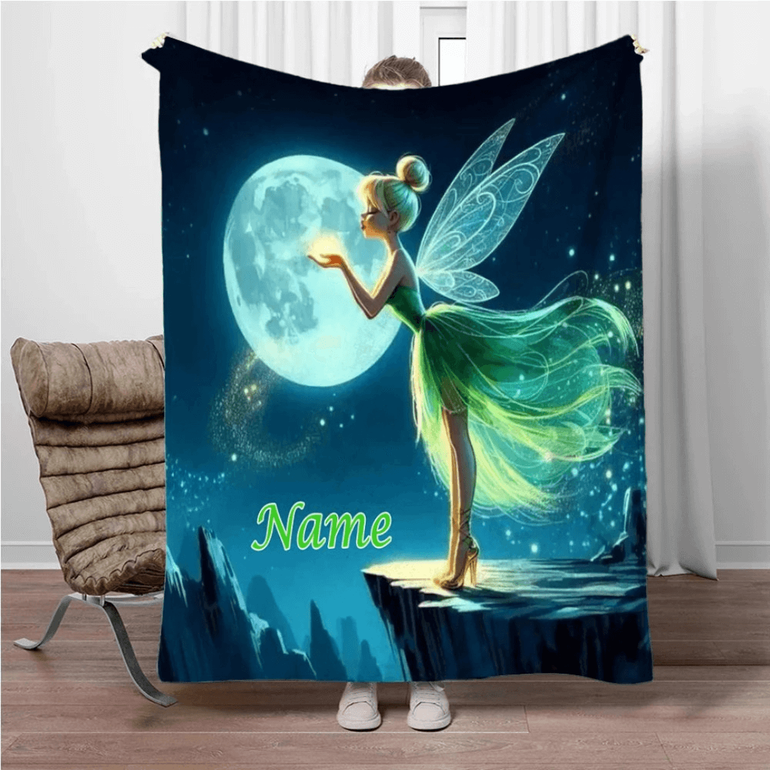 Custom Tinker Bell cozy blanket for birthday gifts