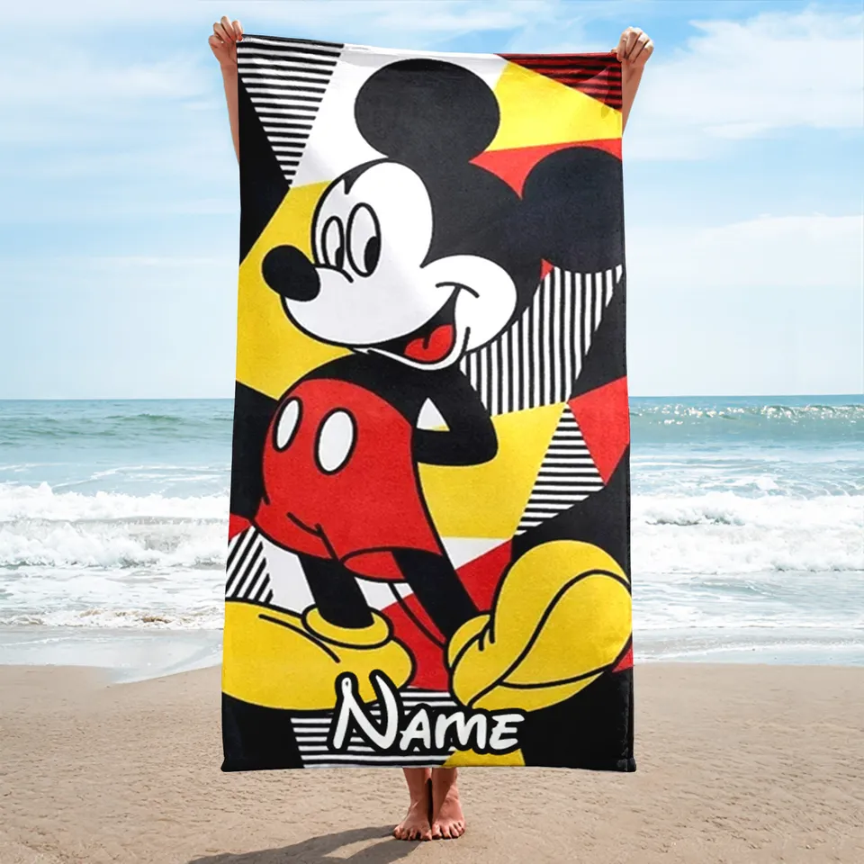 Personalized Cute Mickey Mouse Beach Towel, Animated Mouse Character Bath Pool Towel
