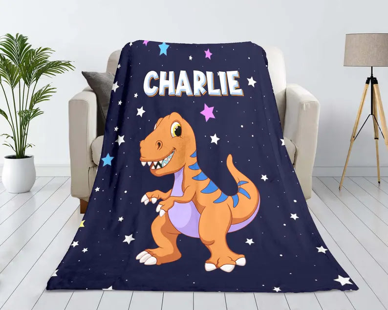 Personalized Dinosaur Blanket for Kids, Baby Blanket With Dinosaur, Dinosaur Baby Blanket, Custom Name Blanket, Gift for Dinosaur Lover