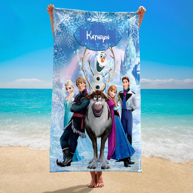 Personalized Disney Frozen Elsa Queen Beach Towels, Elsa Queen Towels, Frozen Towels, Frozen Movie Beach Towels, Custom Elsa Beach Towels