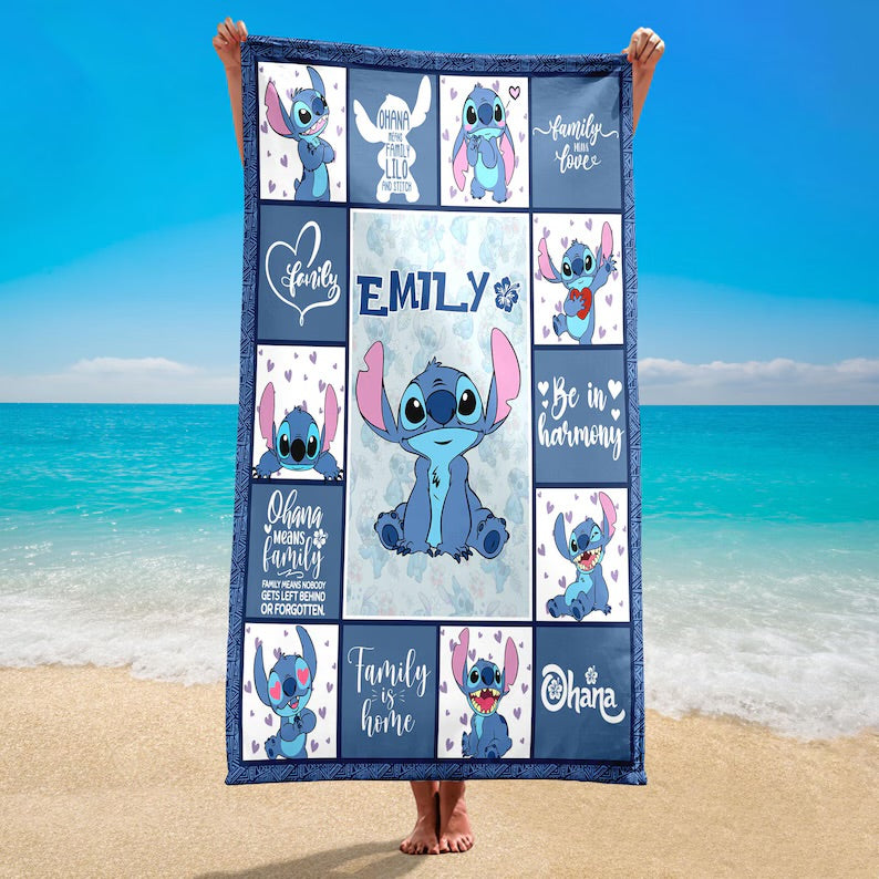 Personalized Disney Stitch Beach Towels, Custom Name Lilo And Stitch Disneyland Towels, Stitch Birthday Beach Towel, Stitch Gifts For Kids