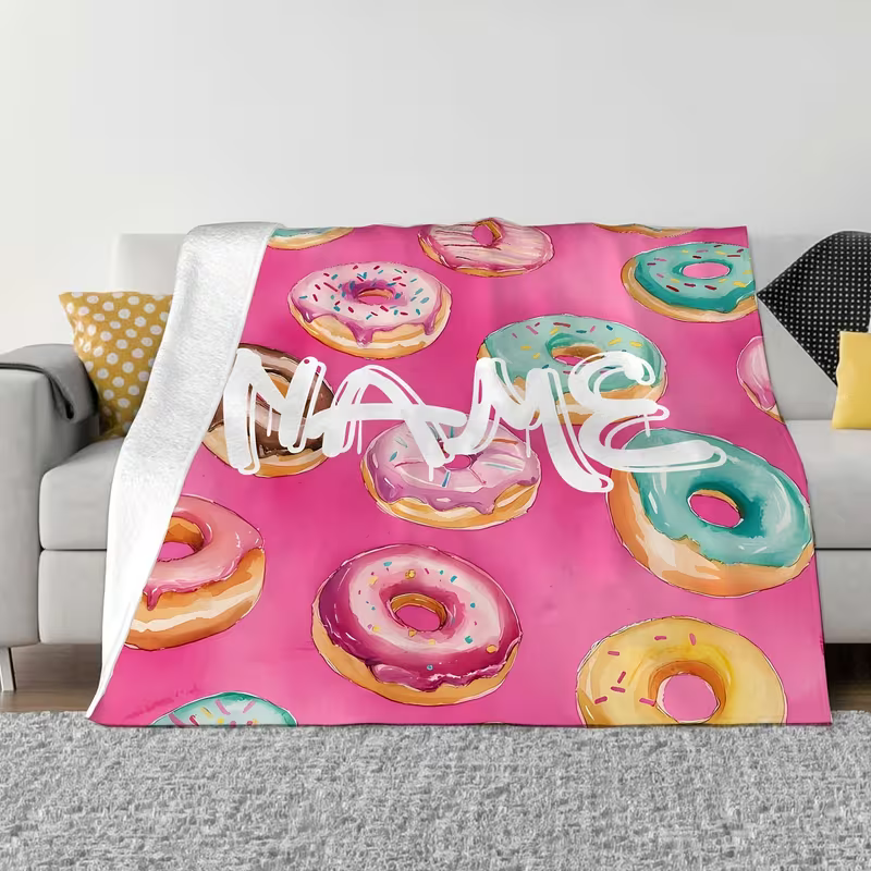 cozy donut blanket with custom name printing