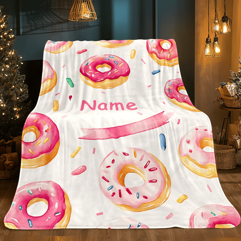 pink personalized donut blanket for girls gift