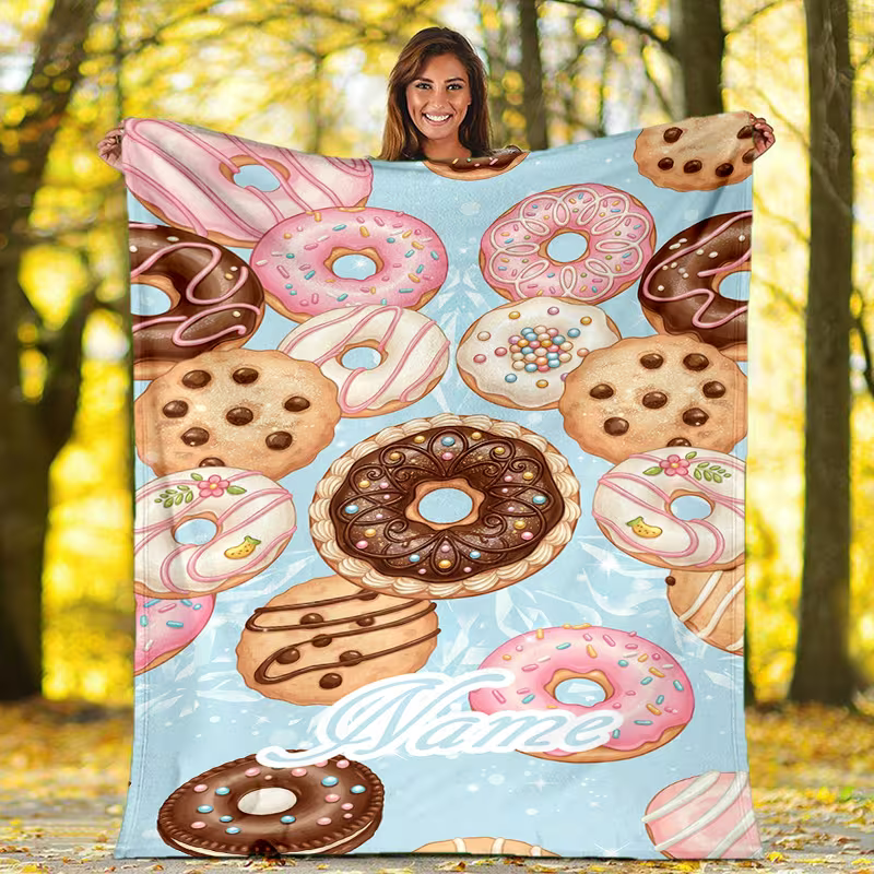 colorful donut throw blanket with personalized name