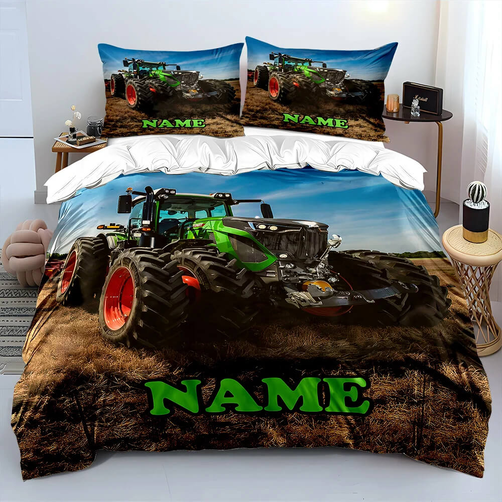 Tractor Print Bedding with Custom Name for Boys