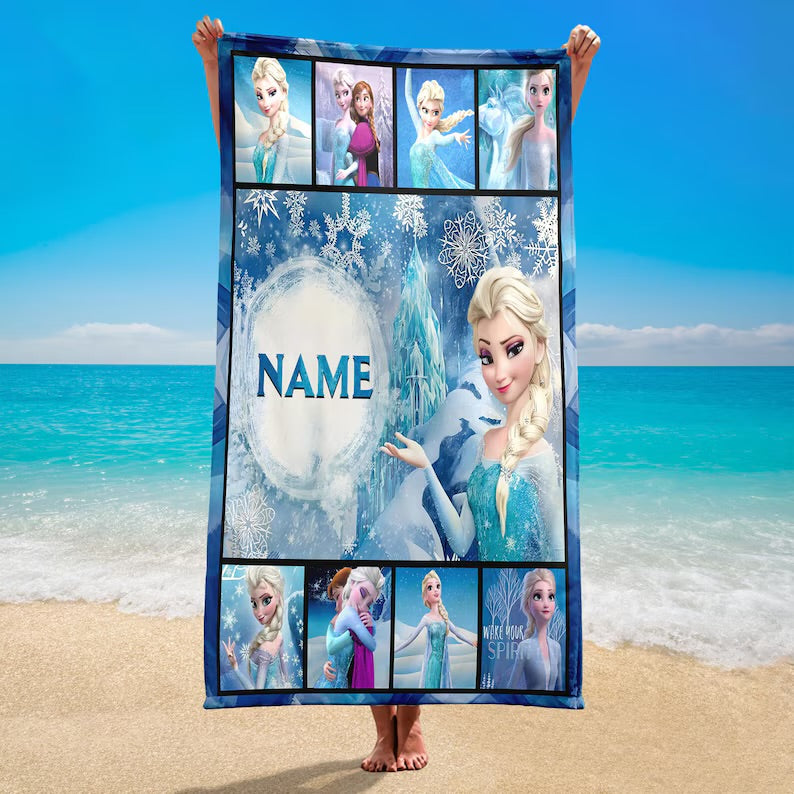 Personalized Frozen Elsa Queen Beach Towels, Elsa Queen Beach Towels, Frozen Towels, Frozen Movie Birthday Girl Gift, Custom Name Elsa Towel