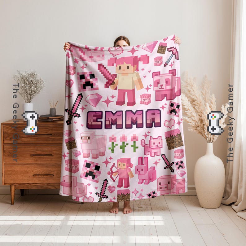 
Personalized Gamer Girl Blanket | Fun gift for adult kid | Gamer Gift | Video Game | Personalized Creeper Blanket | Birthday Gift for Gamer