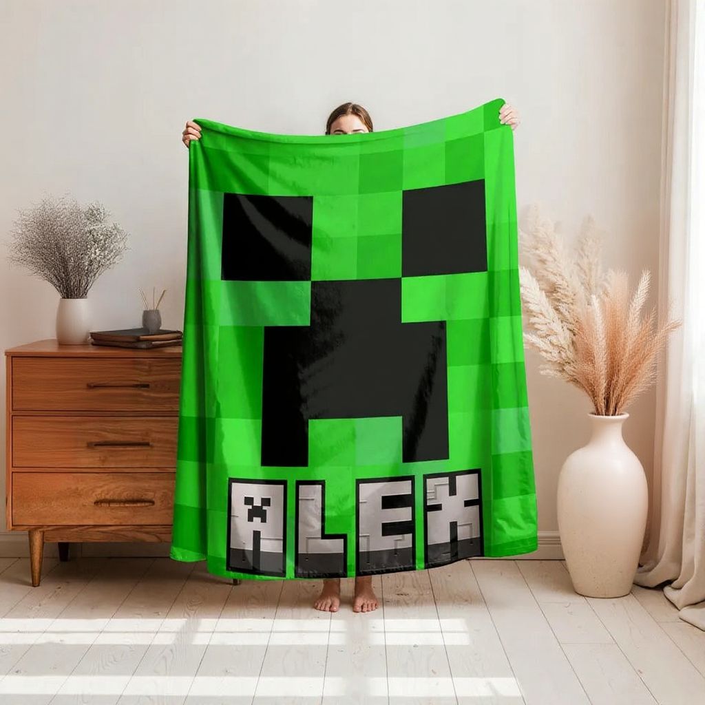 Personalized Gamer Soft Blanket | Fun gift for adult kid | Gamer Gift | Video Game | Personalized Creeper Blanket | Birthday Gift for Gamer