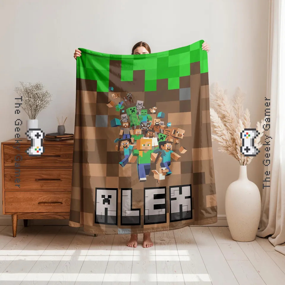 Personalized Gamer Soft Blanket | Fun gift for adult kid | Minecraft  Gamer Gift | Video Game | Personalized Creeper Blanket | Birthday Gift for Gamer
