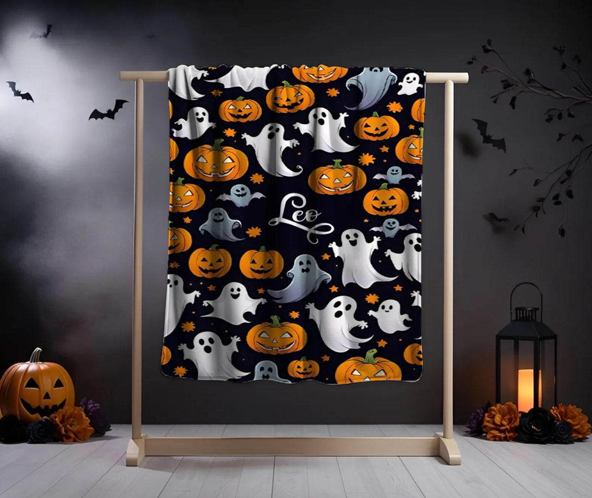 Personalized Halloween Blanket – Custom Name Throw for Baby or Toddler, Soft Fleece Gift, Cute Pumpkin or Ghost Design