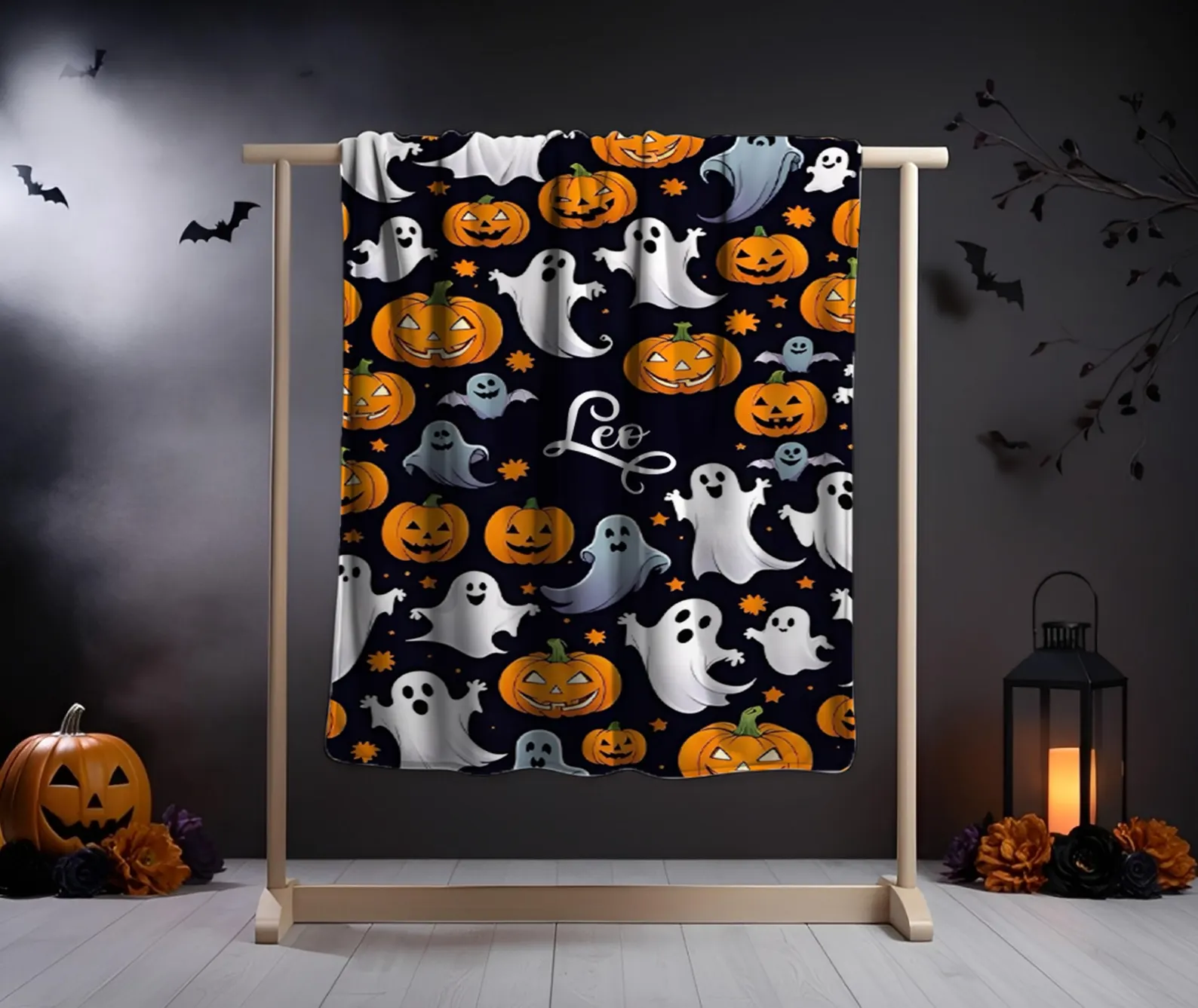 Personalized Halloween Blanket – Custom Name Throw for Baby or Toddler, Soft Fleece Gift, Cute Pumpkin or Ghost Design