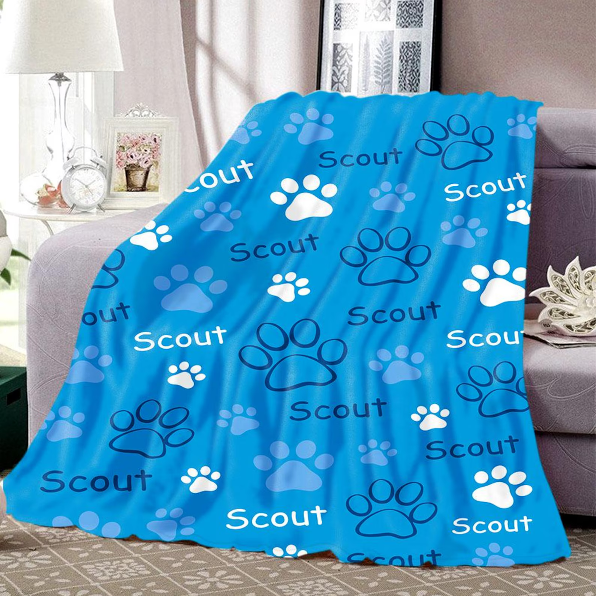 soft flannel paw print blanket for home