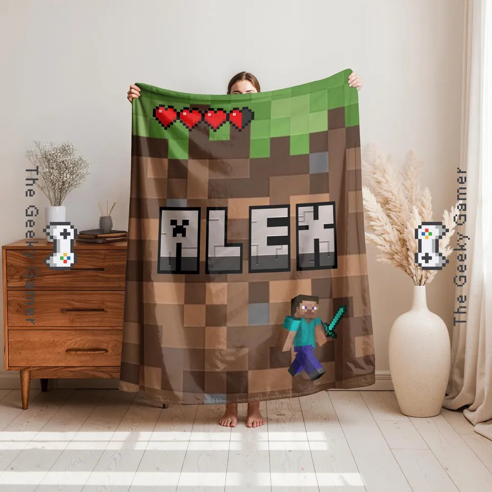 
Personalized Pixel-Style Blanket,Custom Name Gamer Blanket, Game Lover Gift for Kids/Boys/Son, Videogames Gift Birthday or Christmas.