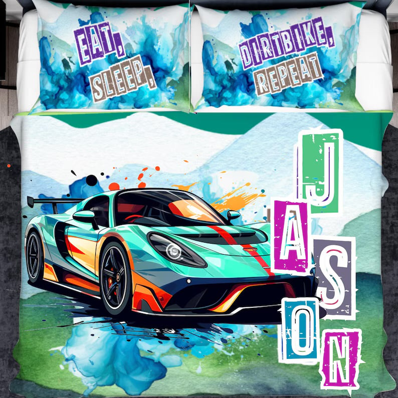 Personalized Racing Car Bedding