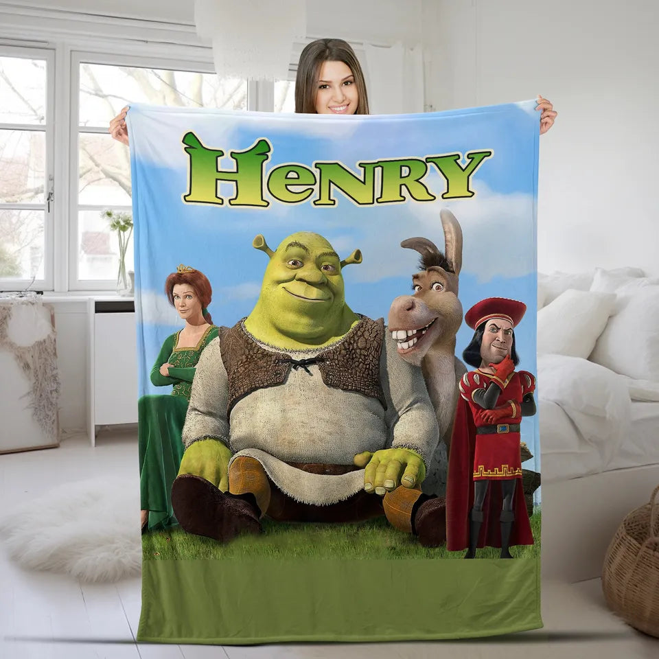 Personalized Shrek Blanket Custom Photo Sofa Blanket Christmas Fleece Blanket