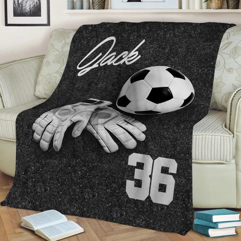 Personalized Sports Team Blanket, Blanket with Name and Number, Gift for Soccer Lovers, Birthday Gift For Grandson, Sports Team Gift