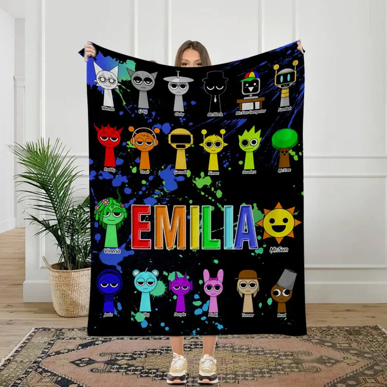 Personalized Sprunki Blanket Colorful Cartoon Blanket Funny Blanket Kids Throw Blanket Custom Blanket Gifts for Boyfriend Girlfriend