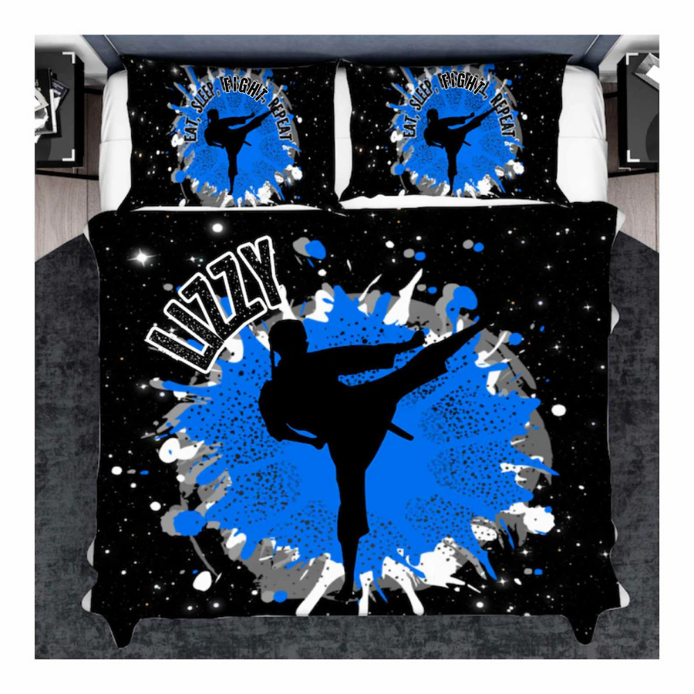 Personalized Taekwondo Bedding Set for Girls, Custom Bed Set for Karate Girls, Taekwondo Duvet Cover With Name