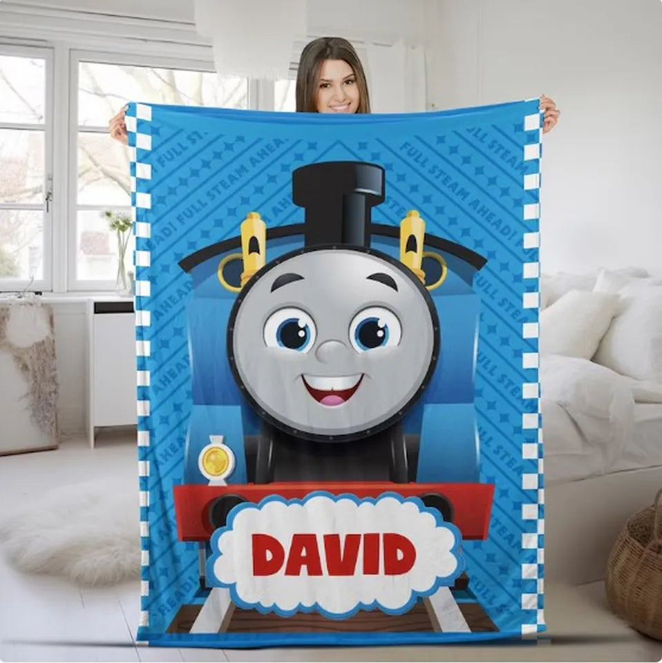Thomas the Train personalized throw blanket for kids birthday gift