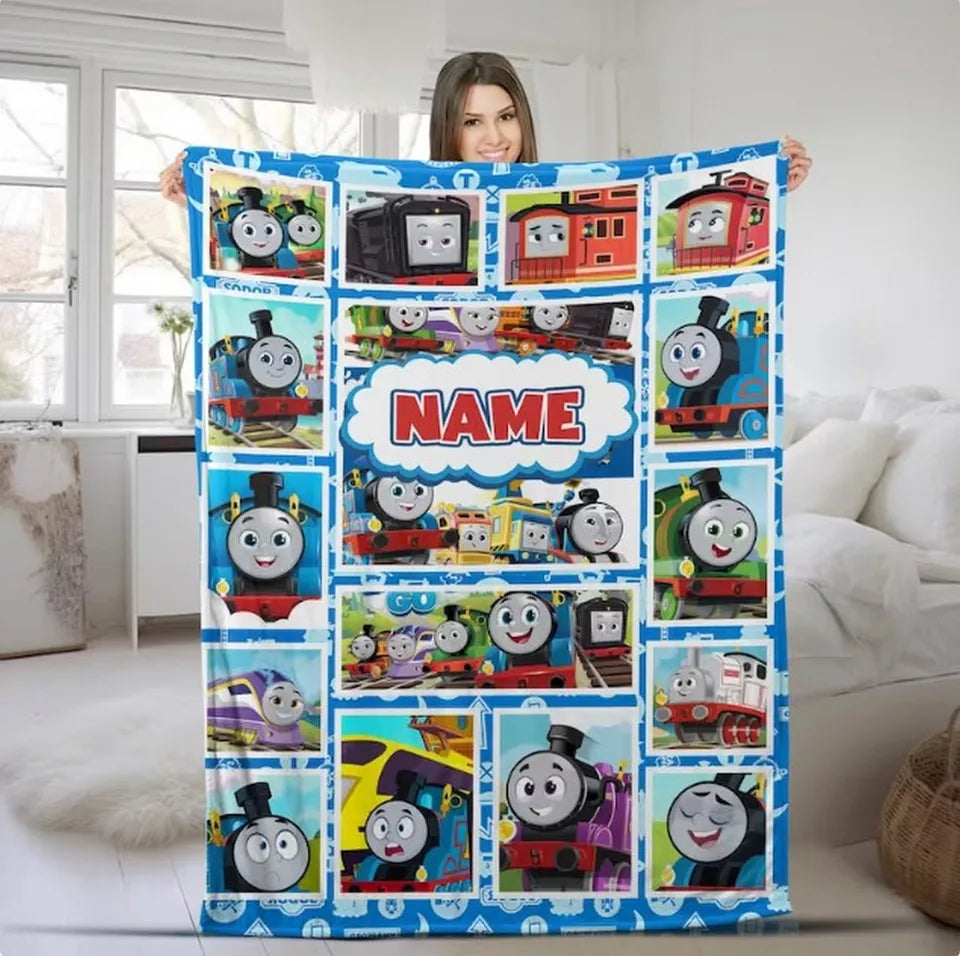 Cartoon Thomas Train personalized plush throw blanket for kids