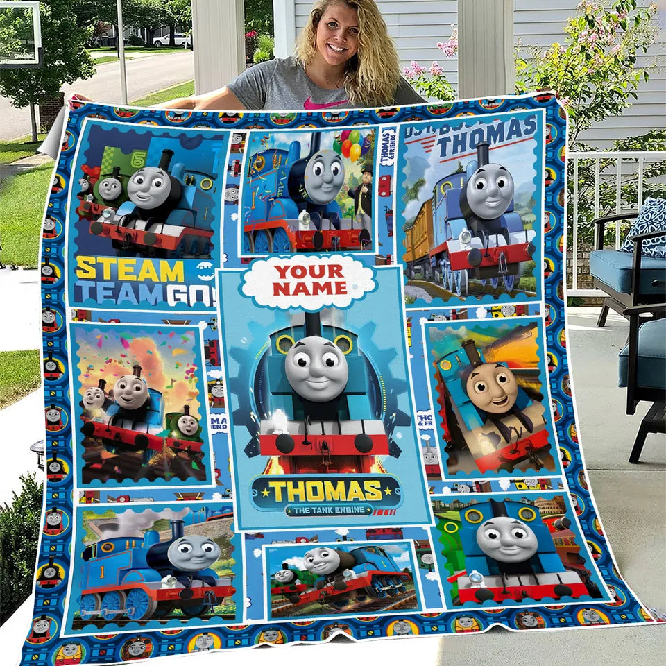 Personalized Thomas & Friends Train Throw Blanket with custom kids name