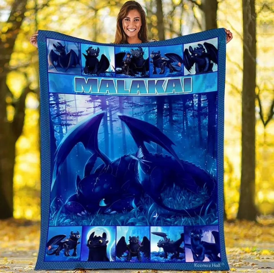 Personalized Toothless Night Fury Blanket, Toothless Night Fury Fleece Blanket Fleece Blanket