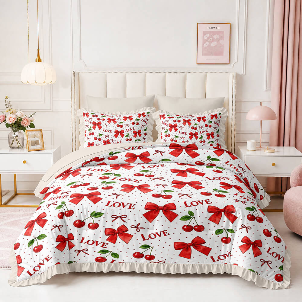 red bow cherry doona cover for bedroom decor