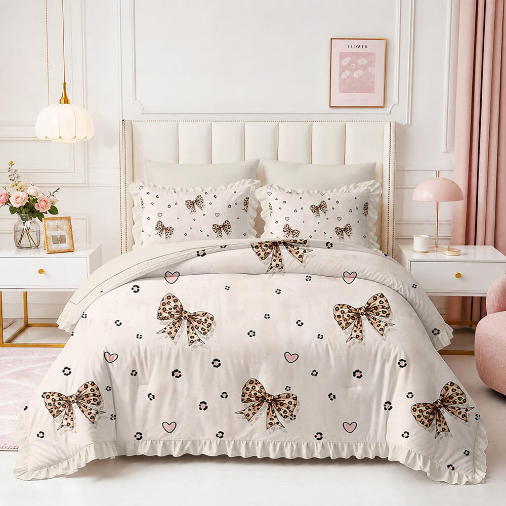 heart and bow floral doona cover set