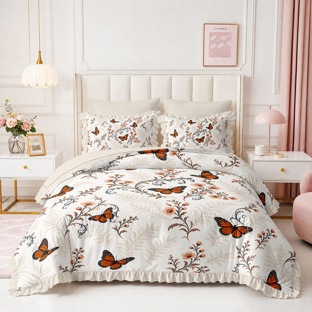 Stylish butterfly doona cover with floral pattern