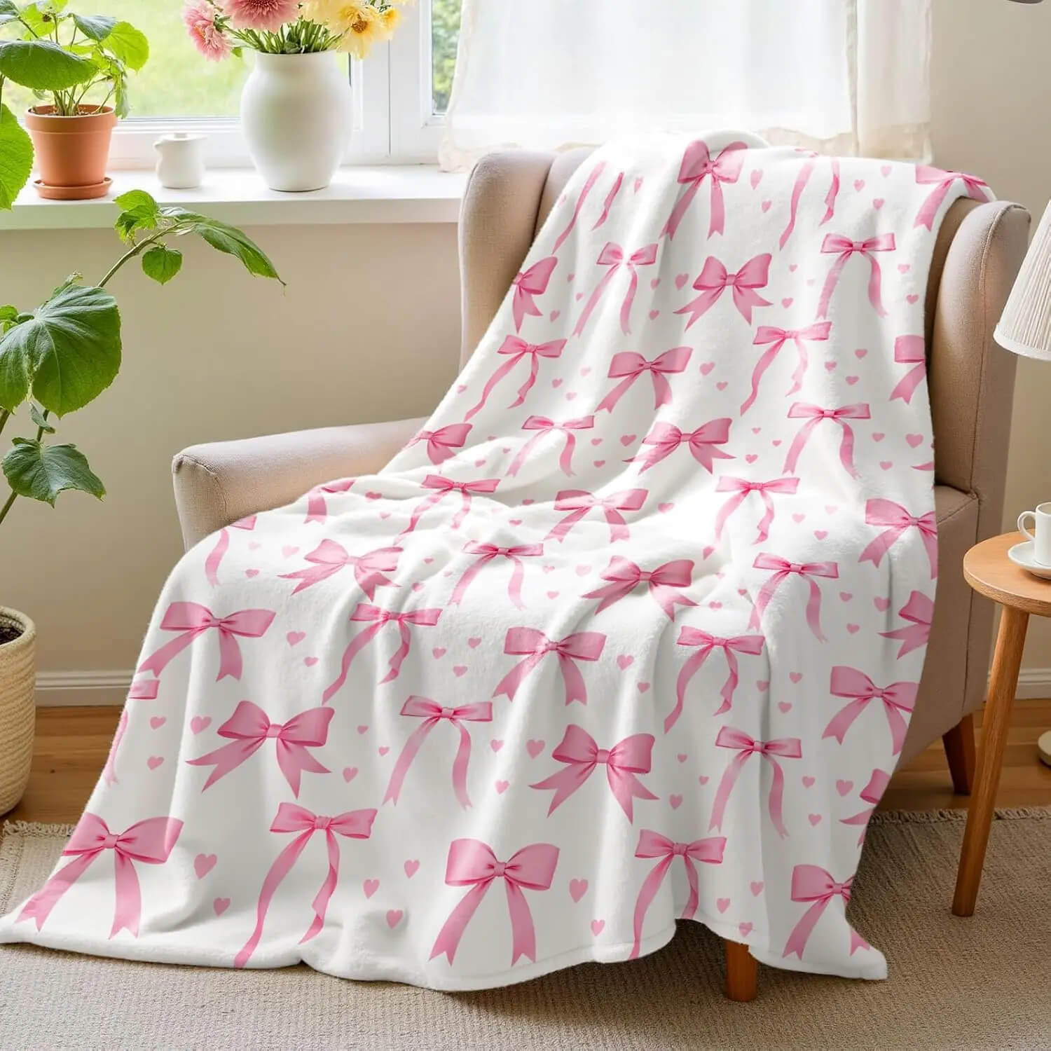 pink bow flannel blanket soft cozy throw