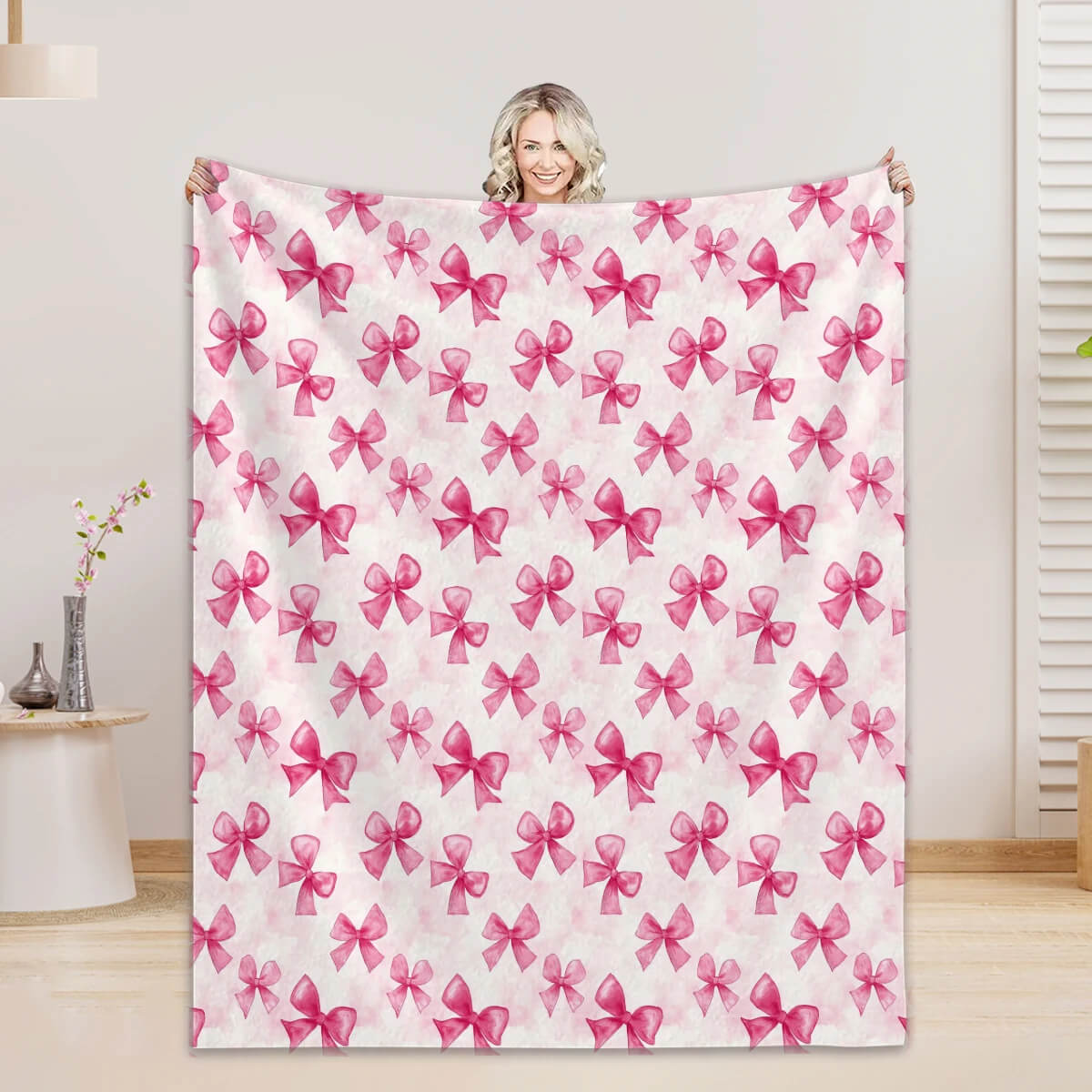 soft pink bow blanket for travel