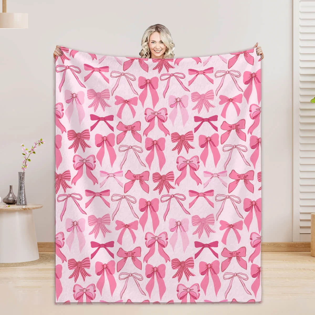 aesthetic pink bow couch blanket