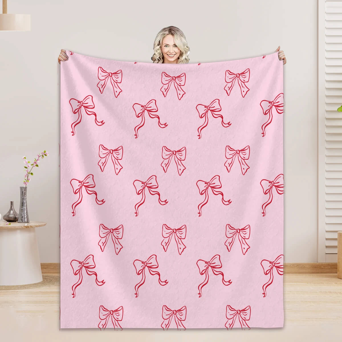 kawaii pink bow blanket for gift idea