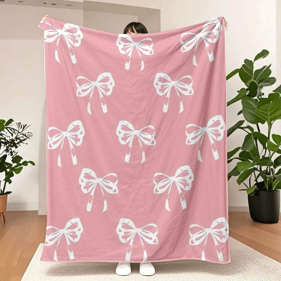 cute pink bow blanket for couch and bed
