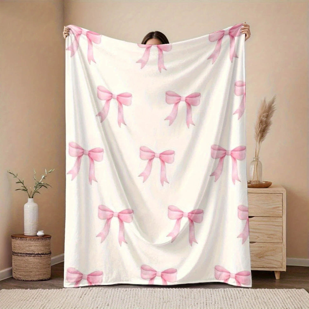soft pink bow blanket for bedroom decor
