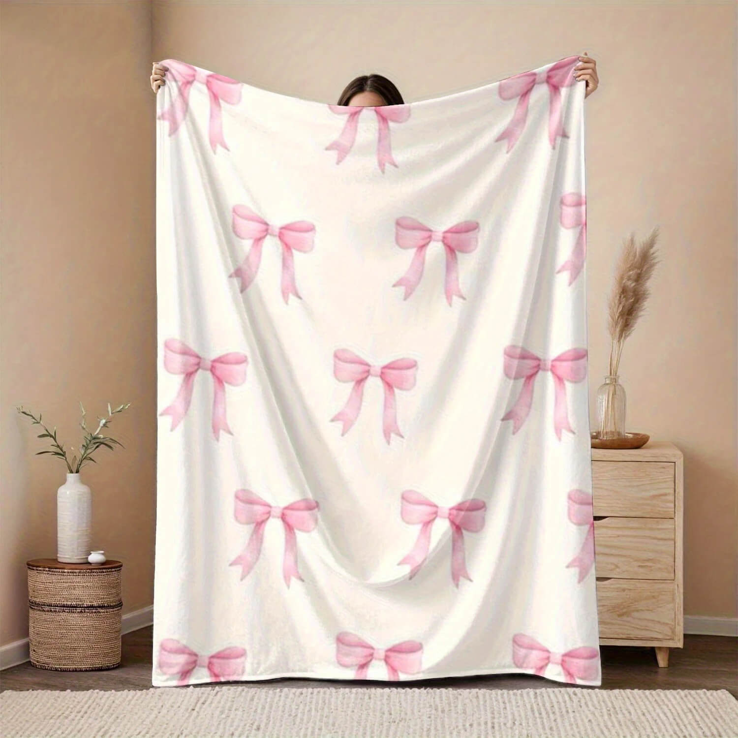 soft pink bow blanket for bedroom decor
