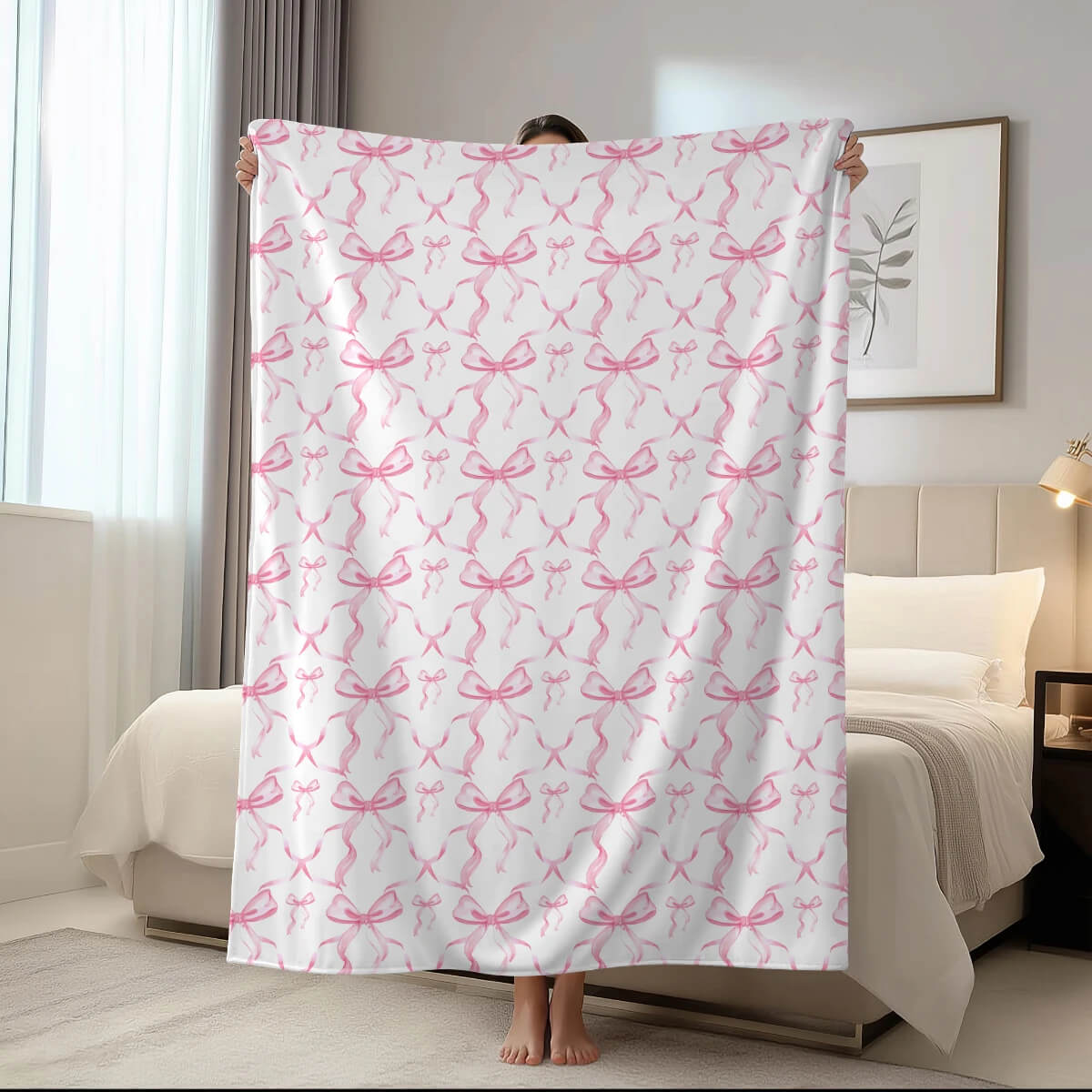 girly pink bow throw blanket for sofa