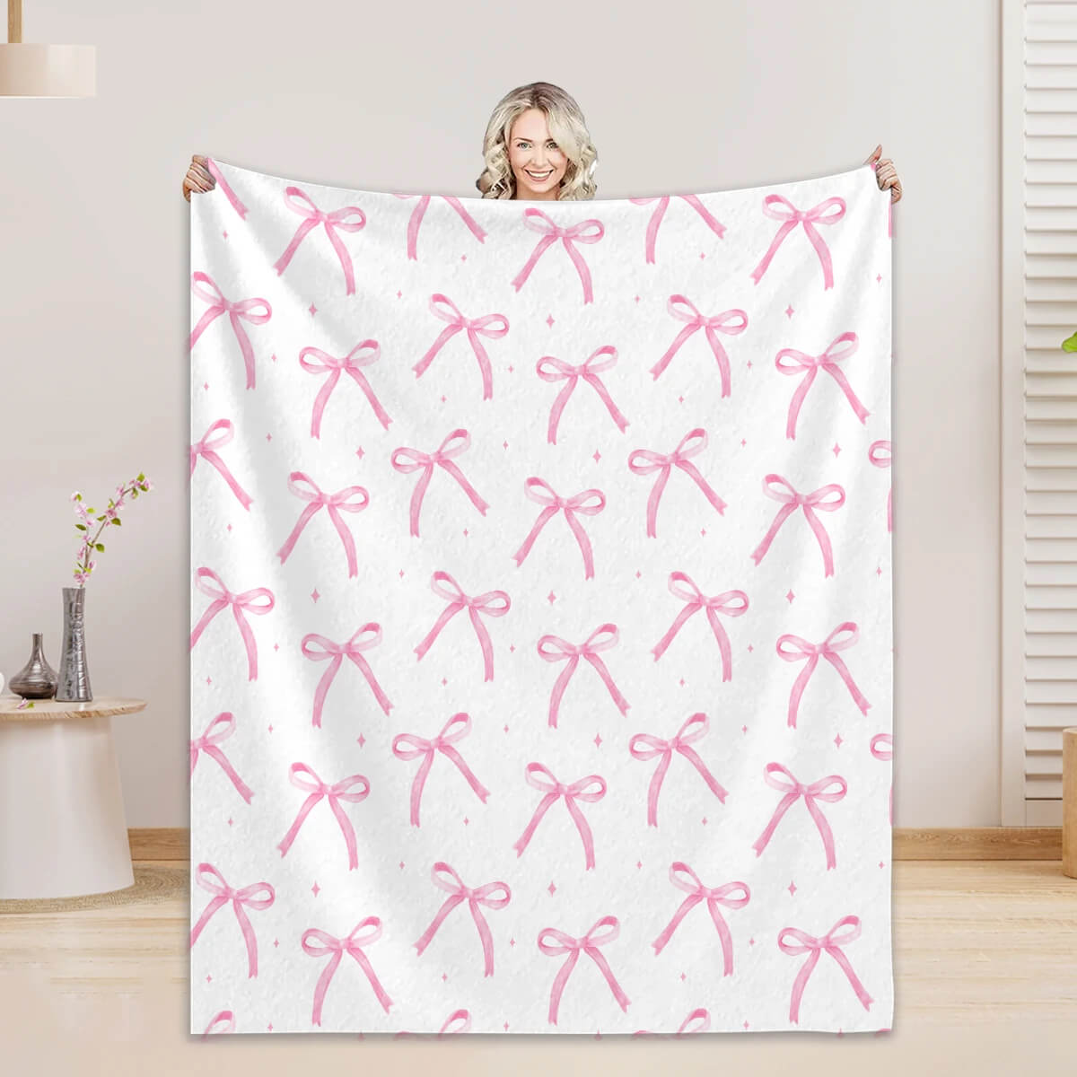 cute aesthetic blanket pink bow design